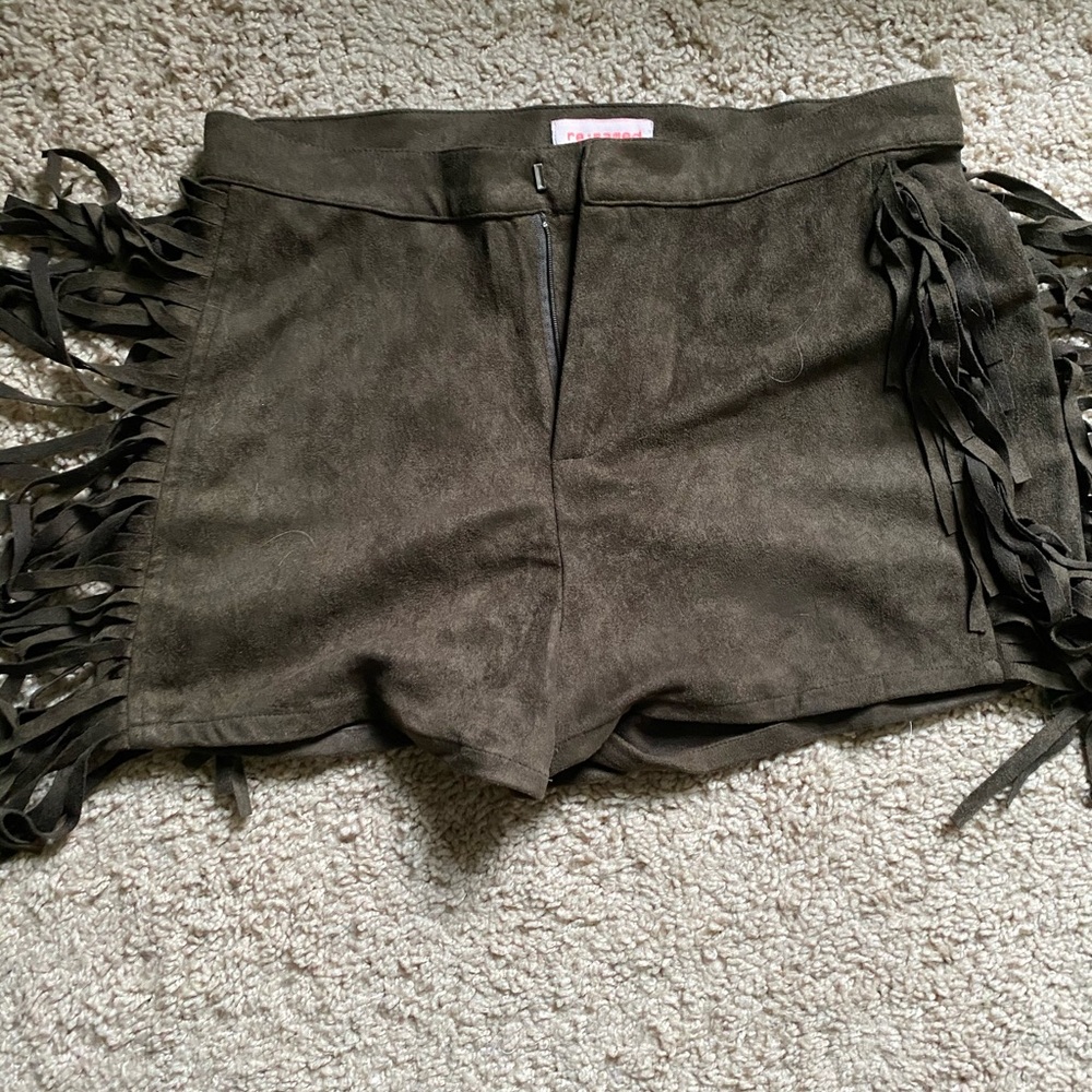 Green suede shorts